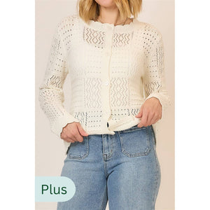 Open Light Quilt Knit Cardigan : Cream