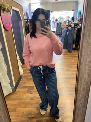 Lovervet High Rise Stripe Wide Leg Jeans with Drawstring
