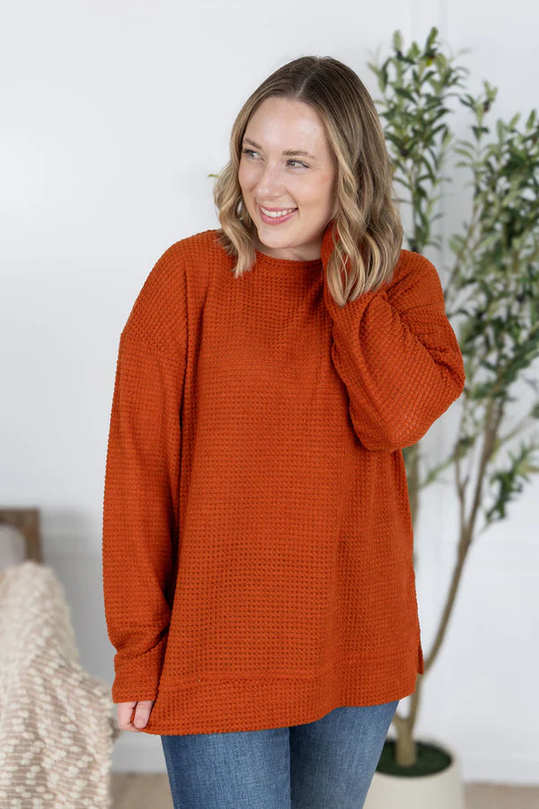 MM Waffle Knit Long Sleeve Top - Pumpkin