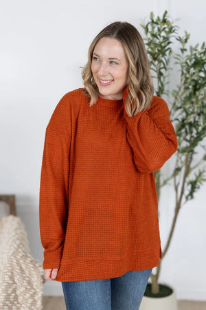 MM Waffle Knit Long Sleeve Top - Pumpkin