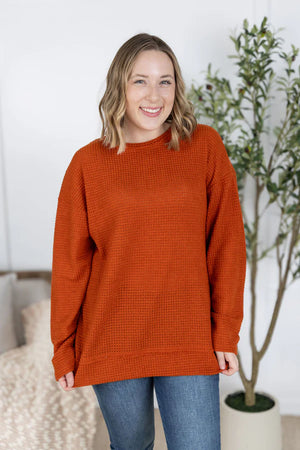 MM Waffle Knit Long Sleeve Top - Pumpkin