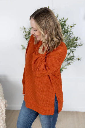 MM Waffle Knit Long Sleeve Top - Pumpkin