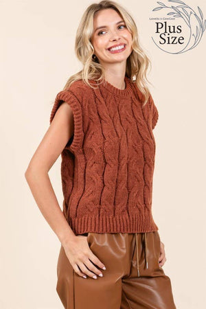 Curvy Cable Knit Sweater Vest in Black