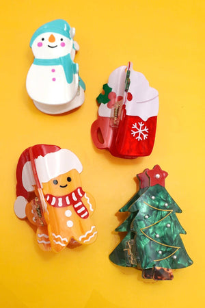 CHRISTMAS TREE SANTA SNOWMAN HAIR CLAW CLIPS