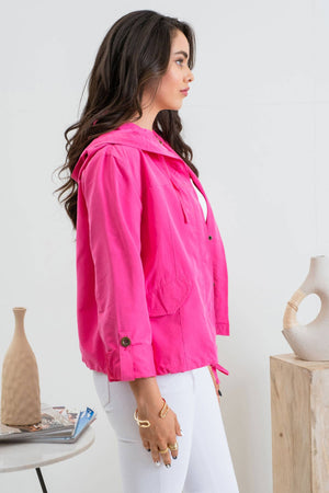 PLUS SNAP BUTTON ZIP UP HOODED JACKET: LIGHT OLIVE