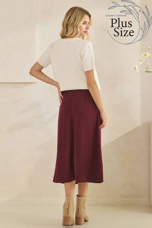 Curvy Corduroy Midi Skirt in Deep Burgundy