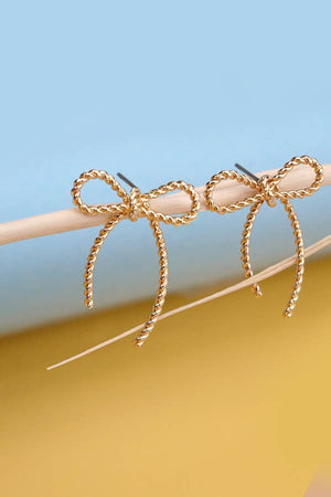 GOLD ROPE BOW DESIGN STUD EARRINGS