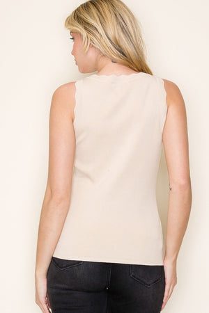 Scallop Finished Crew Neck Sweater Tank - Ivory