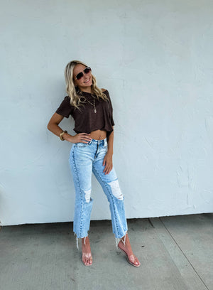 SADIE SOFT & SLOUCHY BOYFRIEND TEE: BROWN