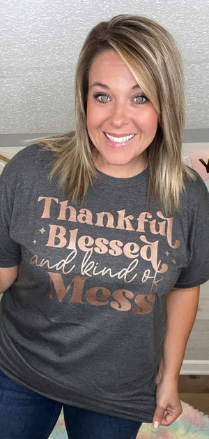 NEW FALL THANKFUL BLESSED GRAPHIC TEE