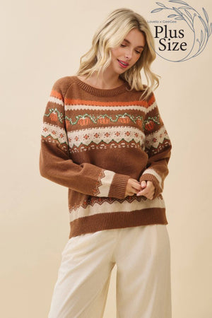 Autumn Pumpkin Knit Fair Isle Sweater
