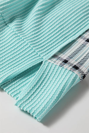 Patchwork Plaid Split Neck Top