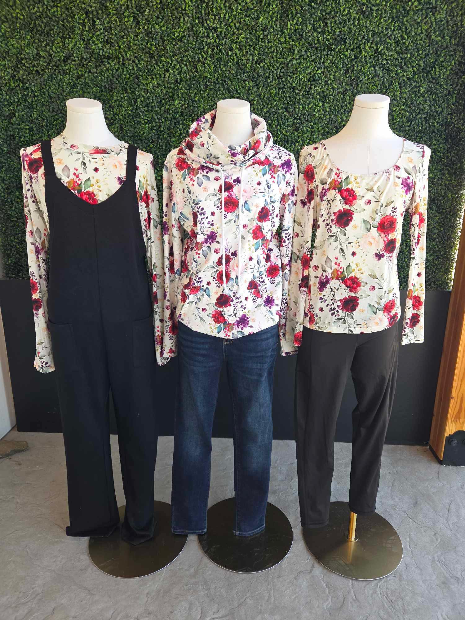 Burgundy Bloom Soft Funnel Neck Pullover