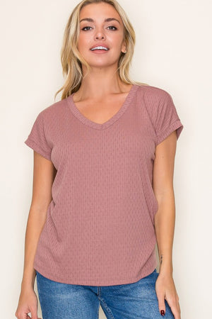 Dusty Rose Pointelle V- neck Top