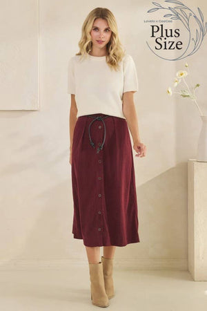 Curvy Corduroy Midi Skirt in Deep Burgundy