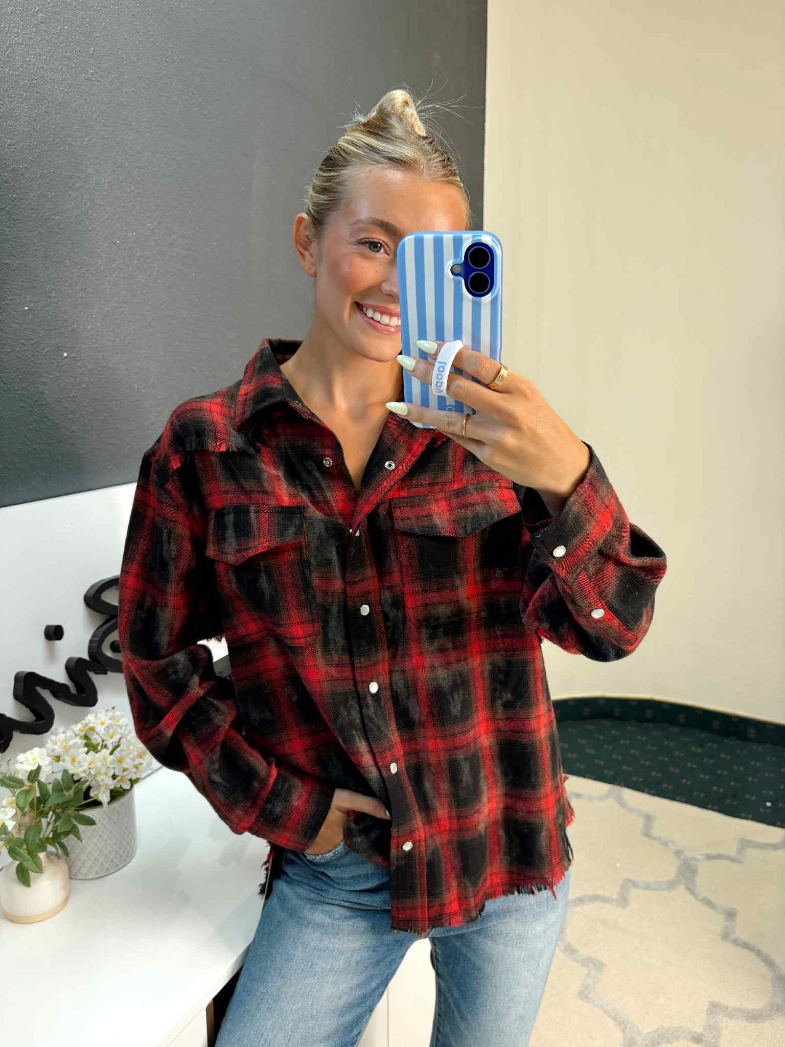 Bonfire Nights Plaid Flannel Top - Red/Black