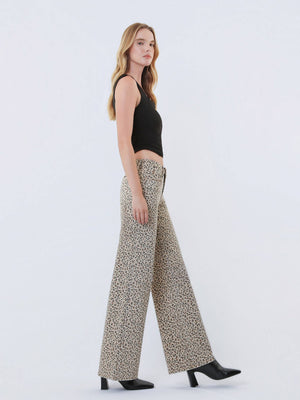 Lovervet Mid Rise Leopard Print Wide Leg Jeans