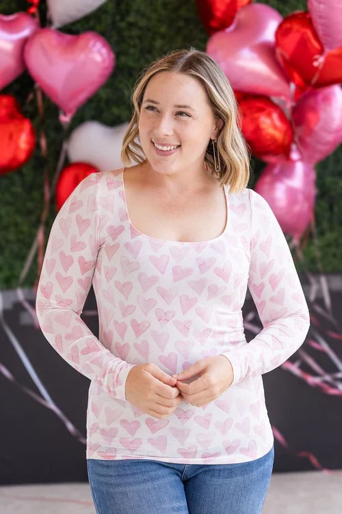 Blushing Pink Hearts Alyssa Long Sleeve Top