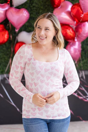 Blushing Pink Hearts Alyssa Long Sleeve Top