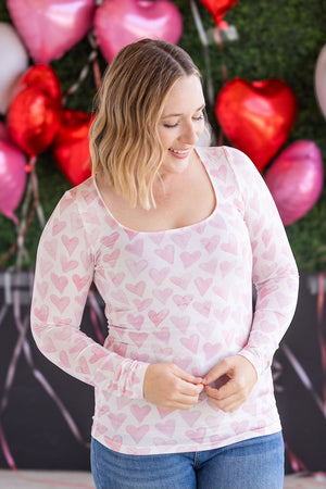 Blushing Pink Hearts Alyssa Long Sleeve Top