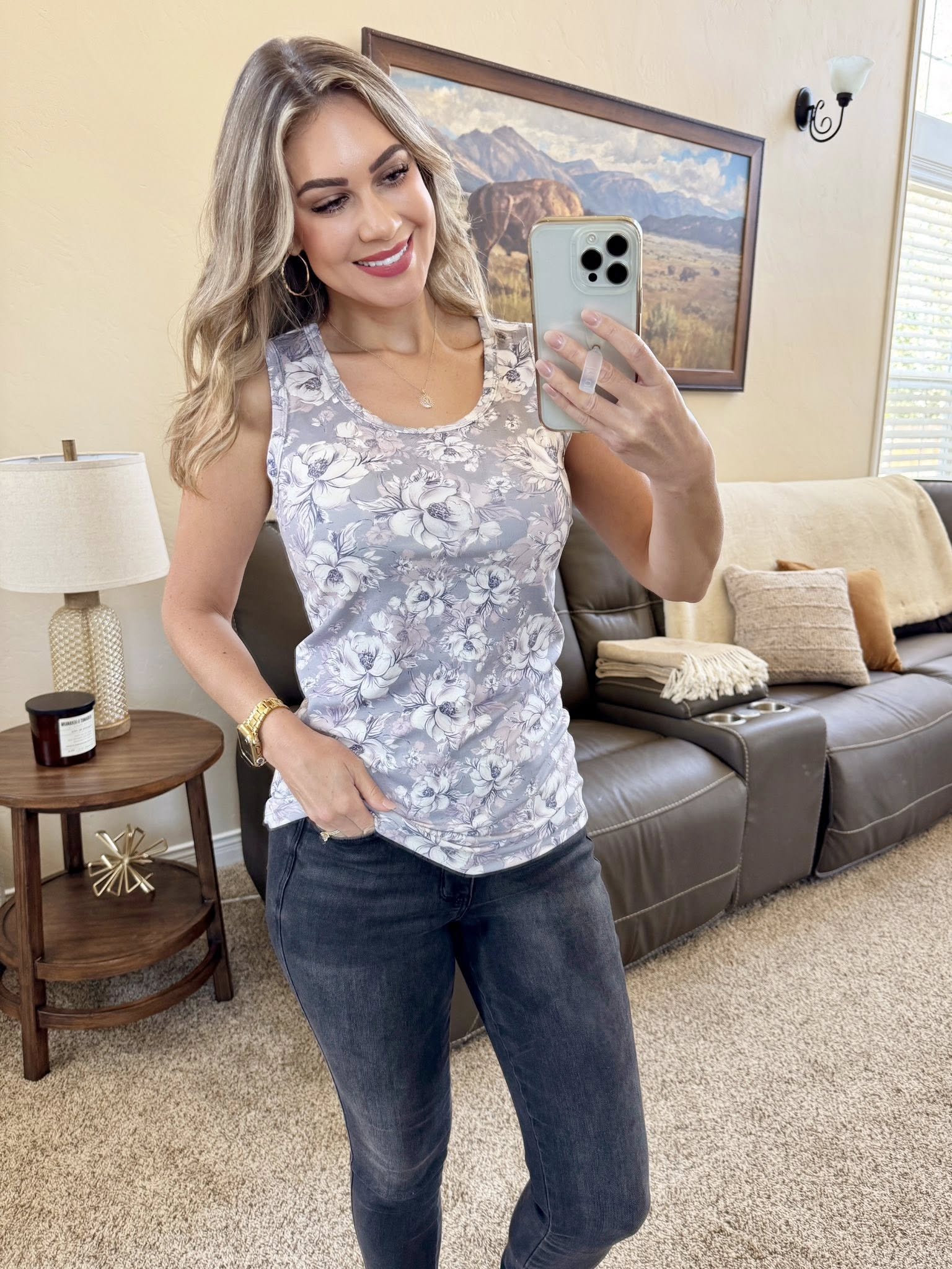 Vintage Grey Floral Ava Tank