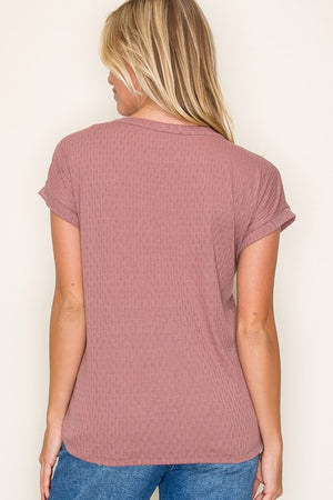 Dusty Rose Pointelle V- neck Top