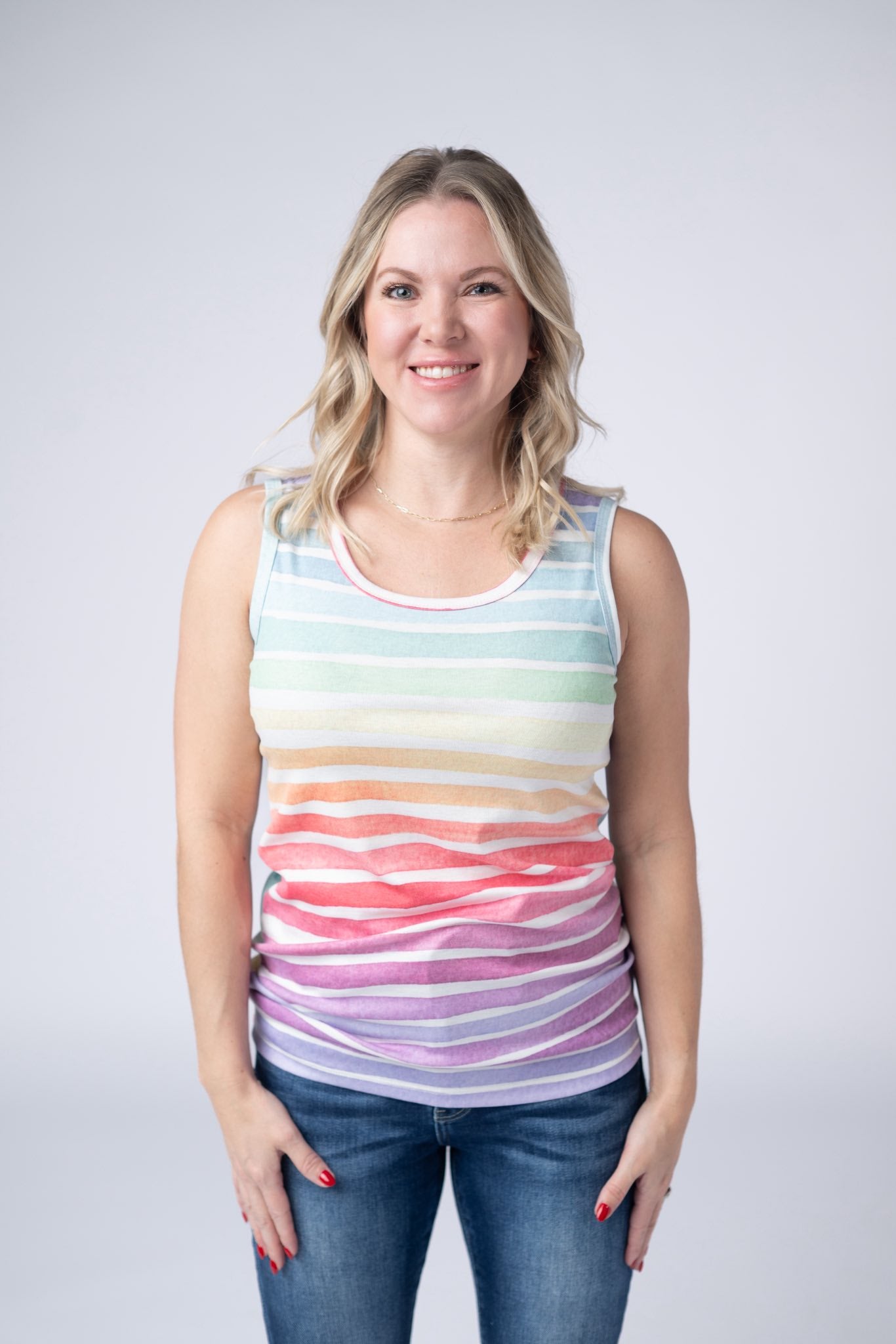 Rainbow Stripes Floral Ava Tank