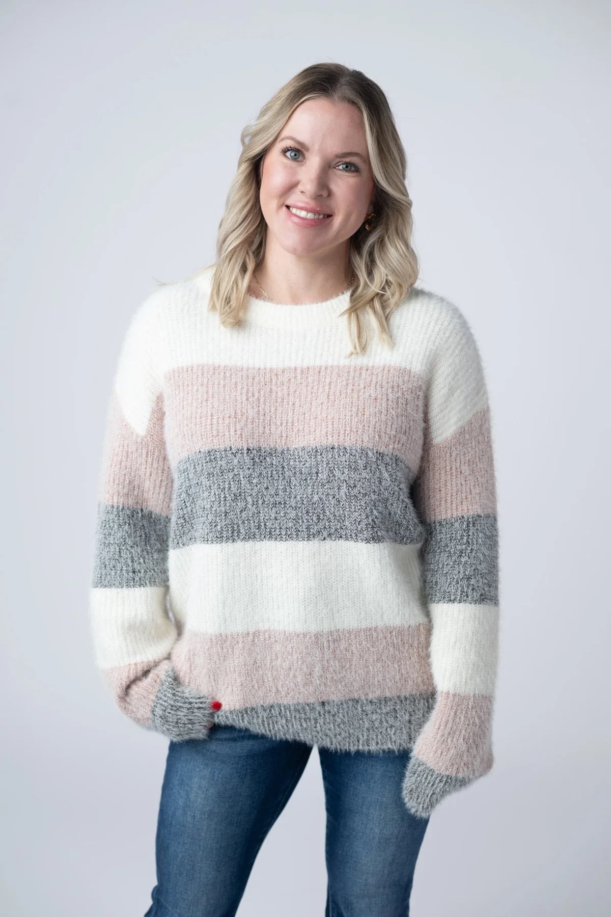 Cozy Colorblock Sweater Top - Pink and Grey