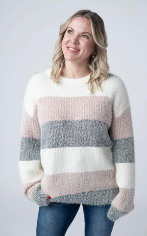 Cozy Colorblock Sweater Top - Pink and Grey