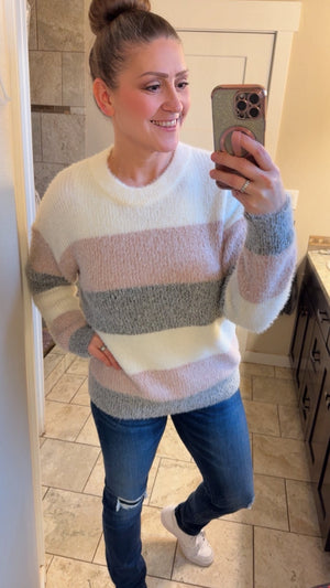 Cozy Colorblock Sweater Top - Pink and Grey