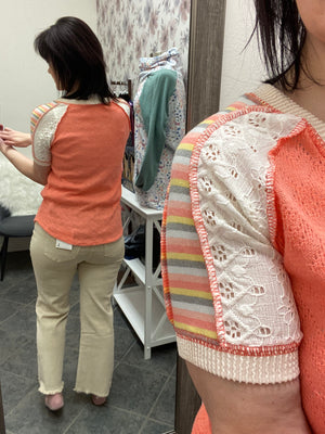 PATCHWORK DESIGN V NECK TOP