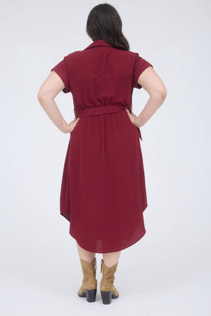 PLUS COLLARED BUTTON DOWN BELTED MIDI DRESS: BLACK