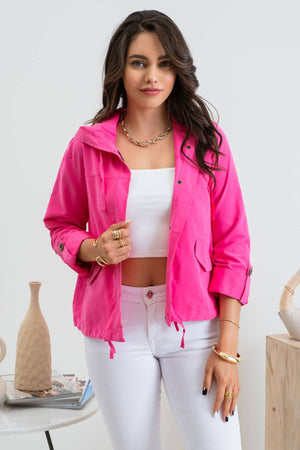 PLUS SNAP BUTTON ZIP UP HOODED JACKET: LIGHT OLIVE