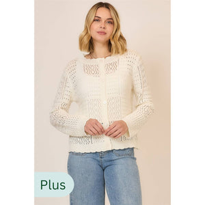 Open Light Quilt Knit Cardigan : Cream