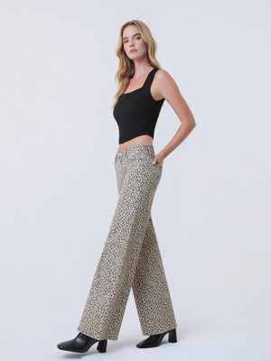 Lovervet Mid Rise Leopard Print Wide Leg Jeans