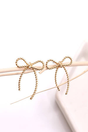 GOLD ROPE BOW DESIGN STUD EARRINGS