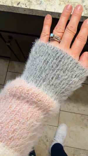 Cozy Colorblock Sweater Top - Pink and Grey