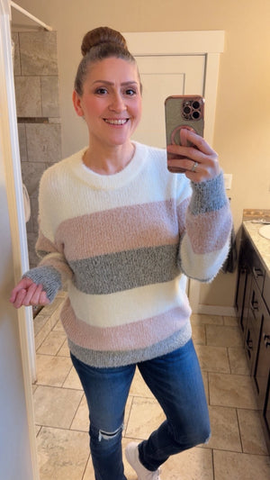 Cozy Colorblock Sweater Top - Pink and Grey