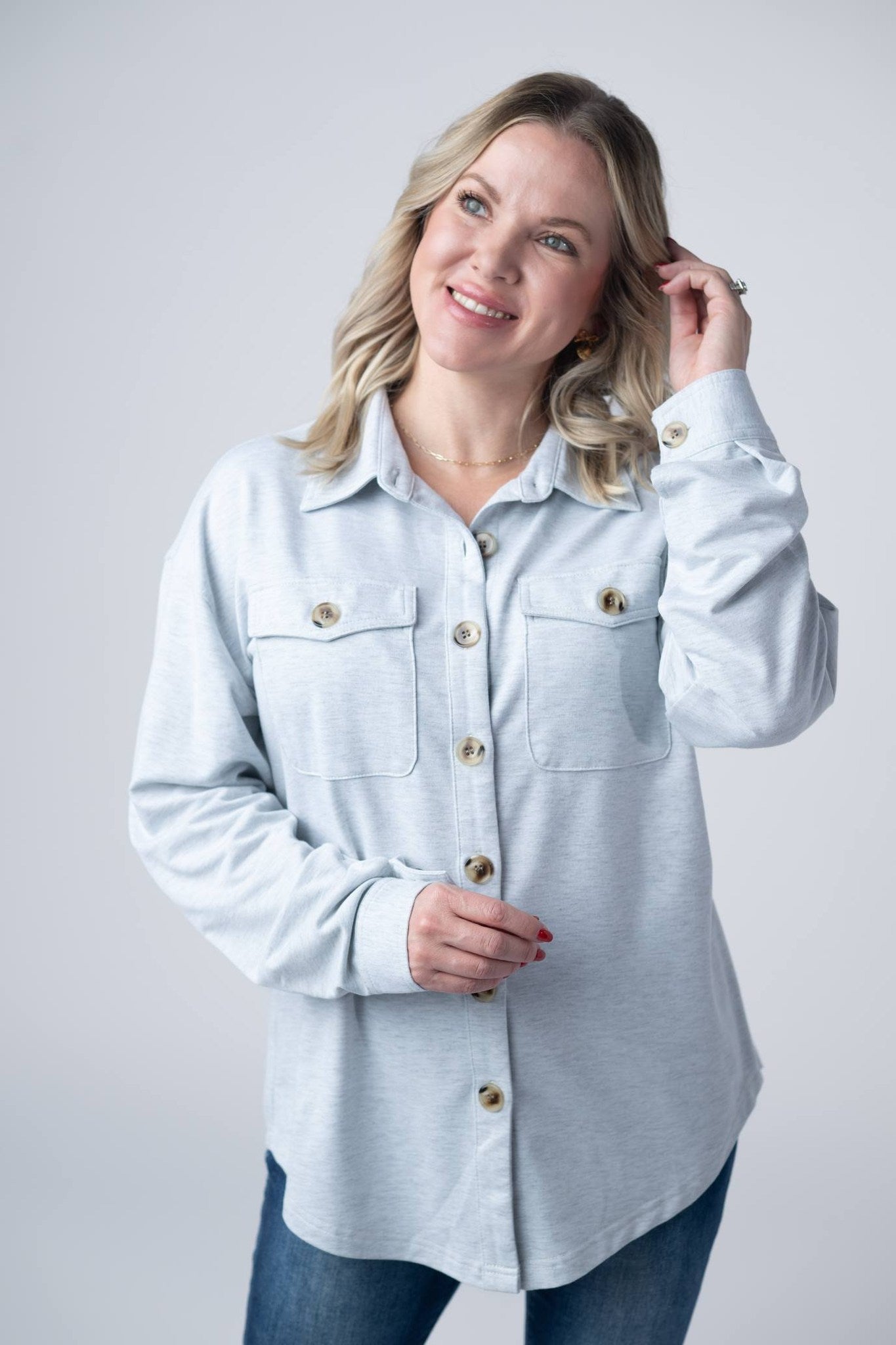 Michelle Mae Brenna Button Down Top in Grey