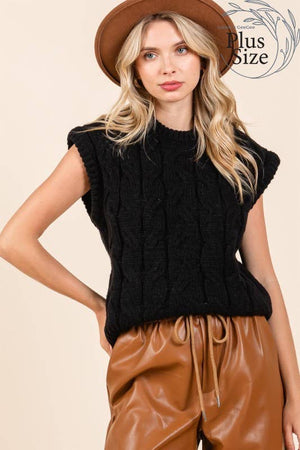 Curvy Cable Knit Sweater Vest in Avocado