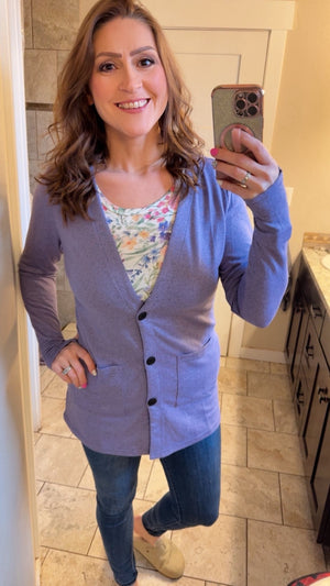 Michelle Mae Cori Button Cardigan in Heathered Lilac