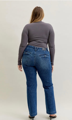 Judy Blue High Waisted Flares with Pin Tuck Detail