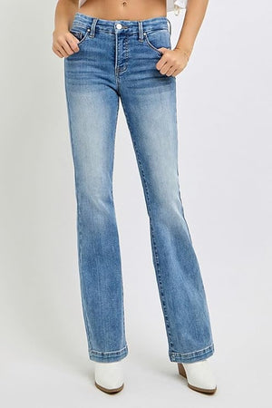 Risen Mid Rise Bootcut Jeans with Tummy Control in Medium Wash
