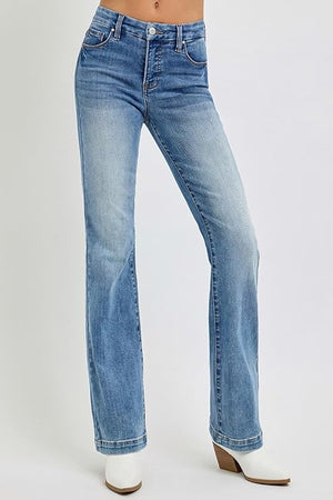Risen Mid Rise Bootcut Jeans with Tummy Control in Medium Wash