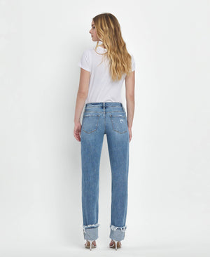 Lovervet Mid Rise Cuffed Straight Jeans - Evermore
