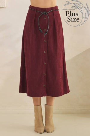 Curvy Corduroy Midi Skirt in Deep Burgundy