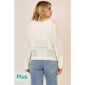 Open Light Quilt Knit Cardigan : Cream