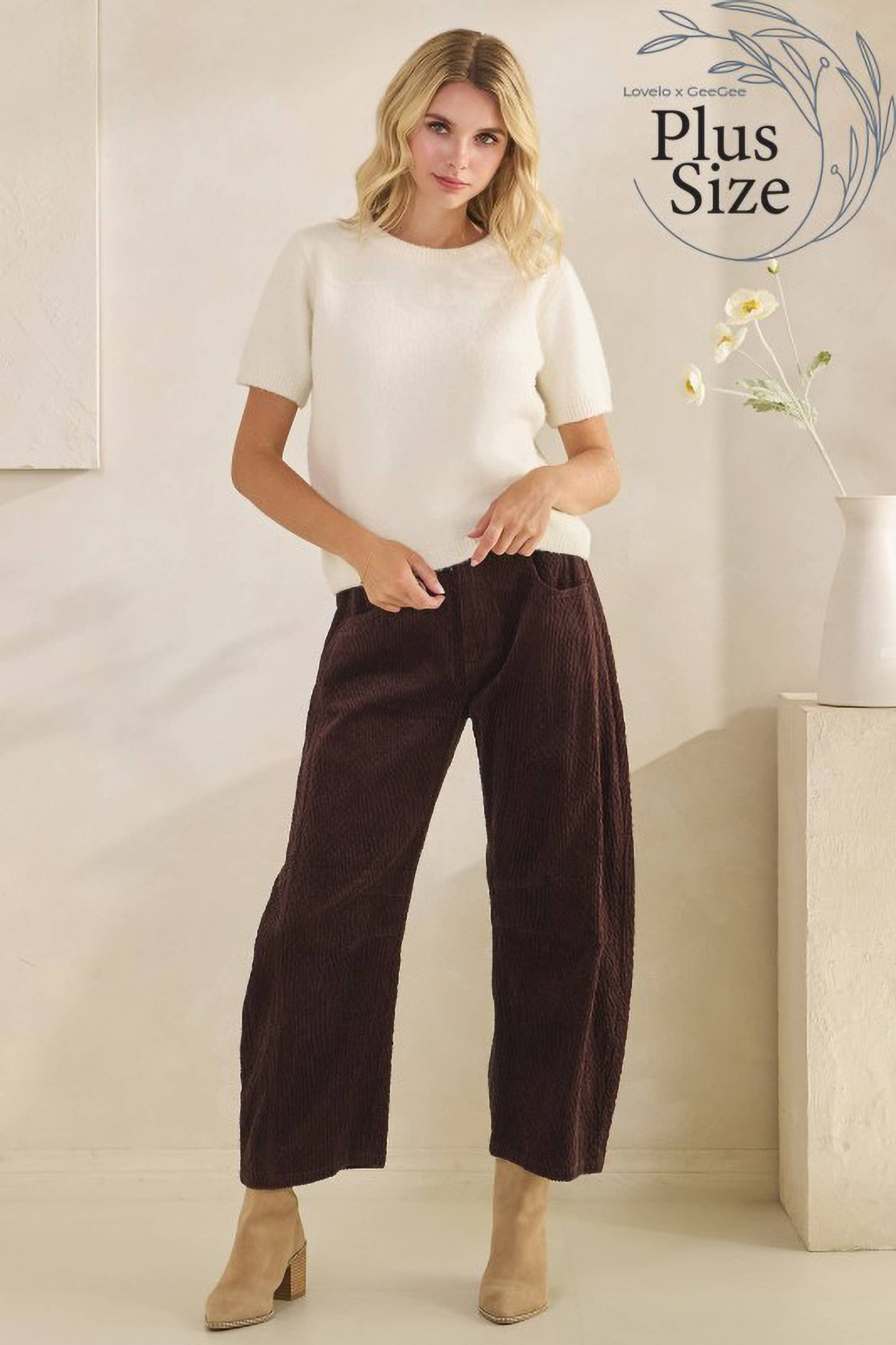 Corduroy Barrel-Leg Pants - Black