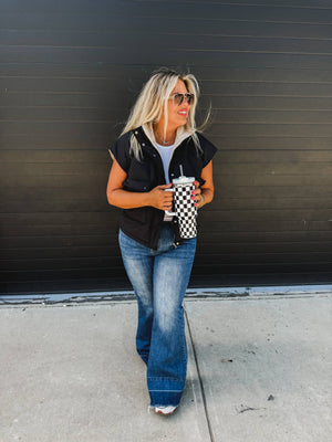 MADDOX REVERSIBLE PUFFER VEST: BLACK/IVORY