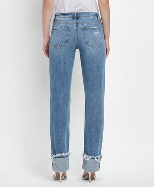 Lovervet Mid Rise Cuffed Straight Jeans - Evermore
